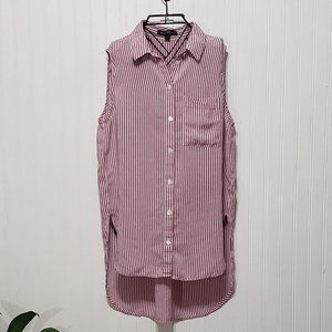 Velvet Heart / L / Red, White Strip Button Down / Sleeveless